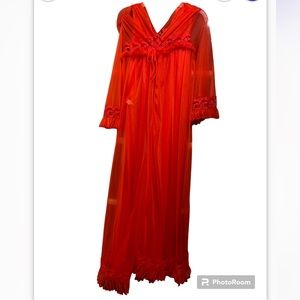 Vintage Jenelle of California Red  Nylon Peignoir Set Hollywood Style
